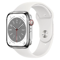 Apple Watch Series 8 45 мм Silver Stainless Steel Case with White Sport Band, размер S/M